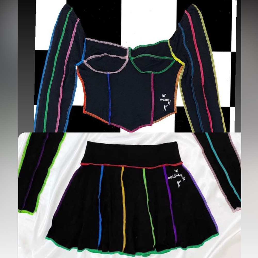 Omighty Rainbow stitch skirt and crop top set